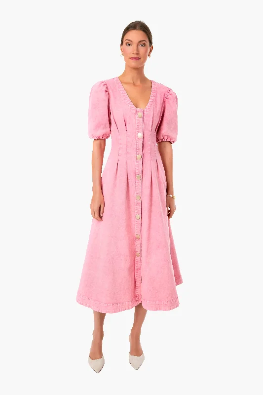 Stylish Women's Attire Massive Selection Sale Pink Denim Madeline Midi Dress