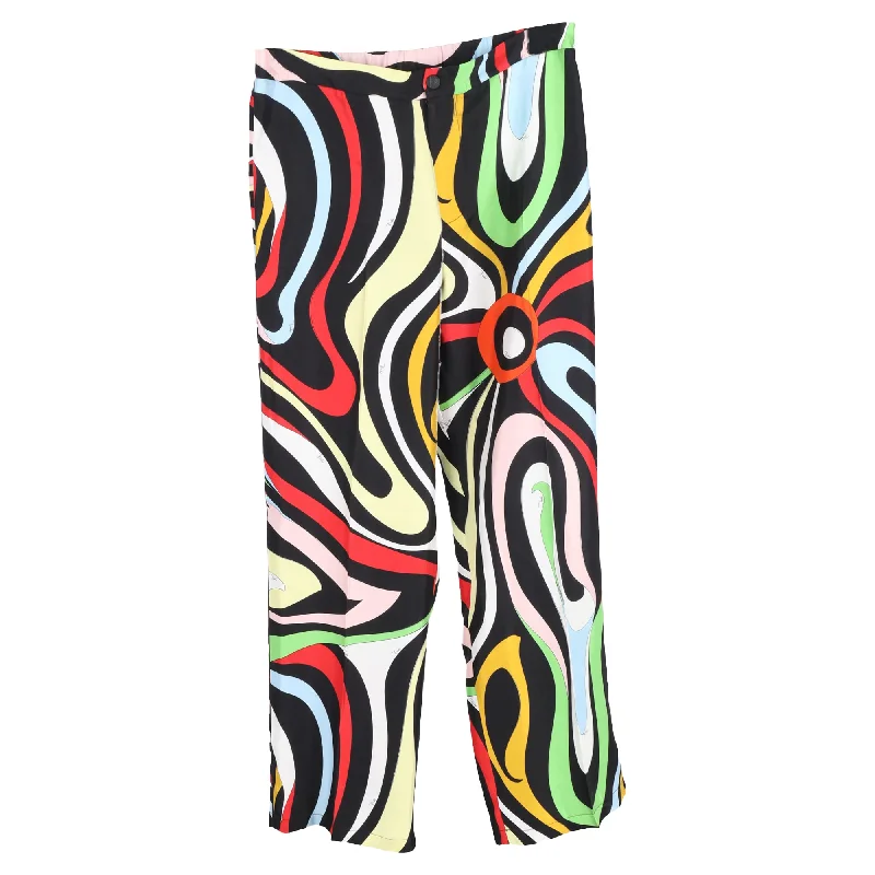 Women's Athleisure Apparel Graceful Cut Emilio Pucci Marmo Straight-Leg Trousers in Multicolor Silk Women's Athleisure Apparel Graceful Cut Emilio Pucci Marmo Straight-Leg Trousers in Multicolor Silk