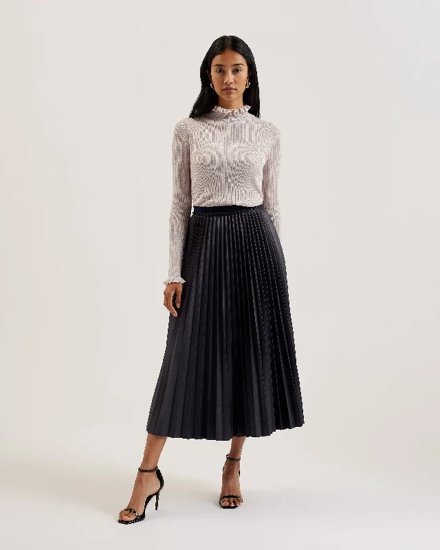 Affordable Trendy Clothes For Women Hot Trends Liydah Faux Leather Pleated Skirt Navy