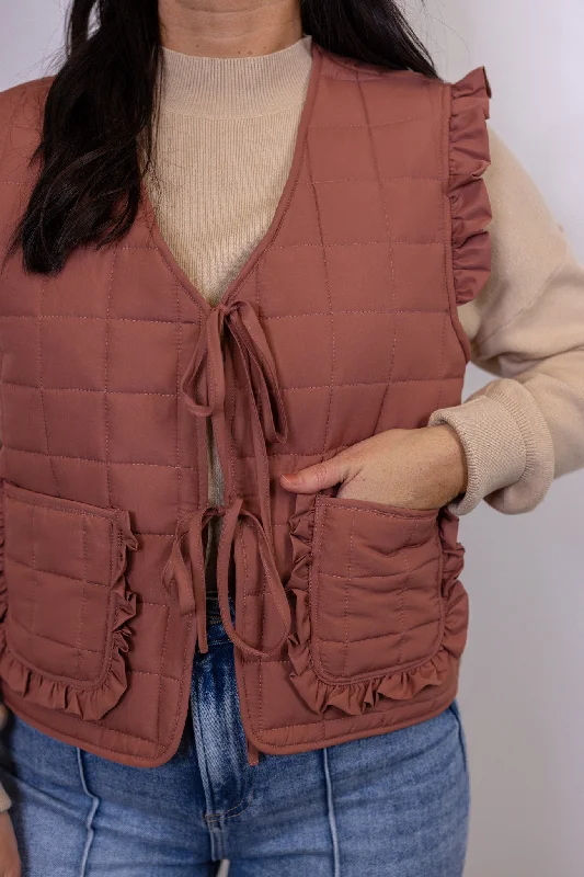 Women's Relaxed Clothes Big Savings Ruffled Up Mauve Puffer Vest