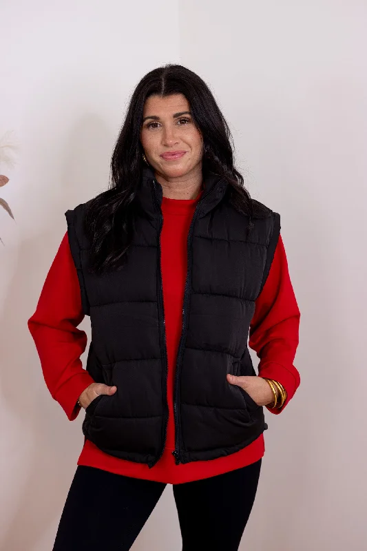 Women's Clothing For Work Limited Time Mountain Views Black Puffer Vest