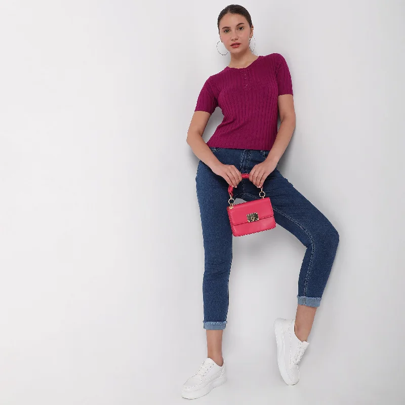 Women's Casual Wear Outfit Feminine Soft - Hued Look Regular Fit High Rise Jeans