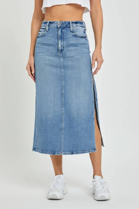Women's Tailored Outfit Trendy Street Style Peyton With Side Slit Midi Skirt In Light Blue