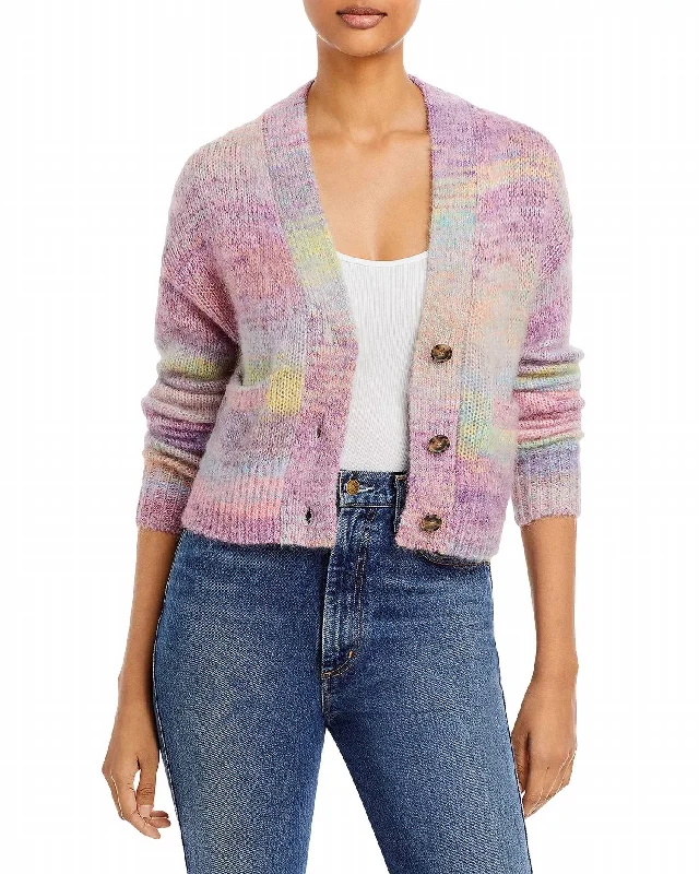 Women's Holiday Clothing Statement Piece 90's Crop Oversized Cardigan In Purple Space Dye Women's Holiday Clothing Statement Piece 90's Crop Oversized Cardigan In Purple Space Dye