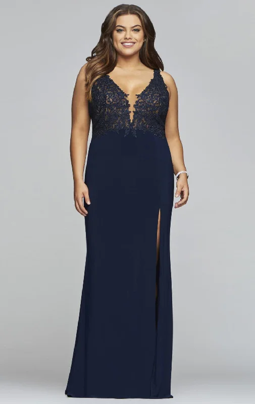 Women's Athletic Apparel Fresh Styles, Fresh Deals Faviana - 9463SC Sleeveless V Neck Lace Bodice High Slit Jersey Dress Women's Athletic Apparel Fresh Styles, Fresh Deals Faviana - 9463SC Sleeveless V Neck Lace Bodice High Slit Jersey Dress