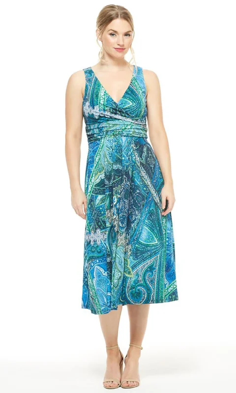 Women's Contemporary Apparel Limited Styles London Times - T4494MSC Sleeveless Printed V-Neck Dress