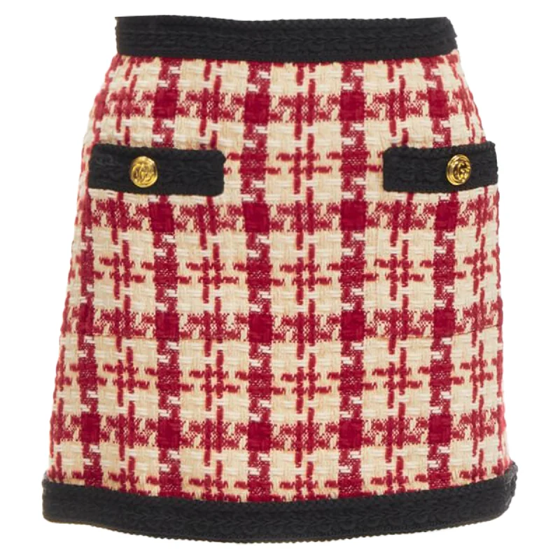 Women's Evening Clothes Chic Style Gucci checke tweed tone GG button mini skirt