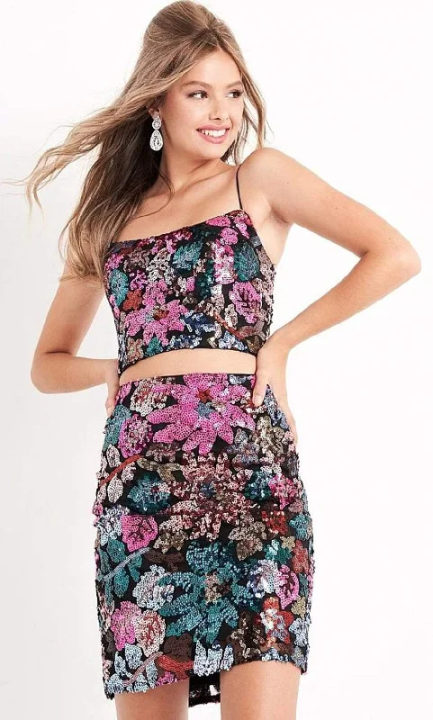 Women's Plus-Size Garments Disco - Inspired Retro Dance Look JVN by Jovani JVN04550 - Two-Piece Sleeveless Fitted Cocktail Dress