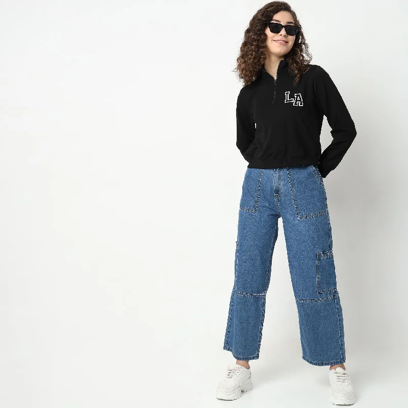 Stylish Women's Outfit Alluring Design Cargo Fit High Rise Jeans