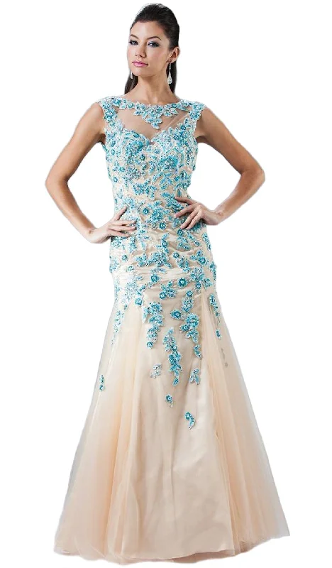 Women's Apparel Durable Fashion Picks Cinderella Divine - Sleeveless Floral Embellished Mermaid Evening Gown Women's Apparel Durable Fashion Picks Cinderella Divine - Sleeveless Floral Embellished Mermaid Evening Gown