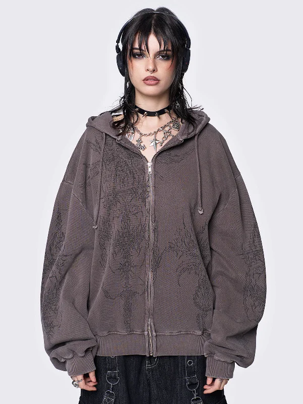 Affordable Women's Apparel Nordic Minimalist Home Look Enigmatic Brown Wash Oversized Zip Up Hoodie Affordable Women's Apparel Nordic Minimalist Home Look Enigmatic Brown Wash Oversized Zip Up Hoodie