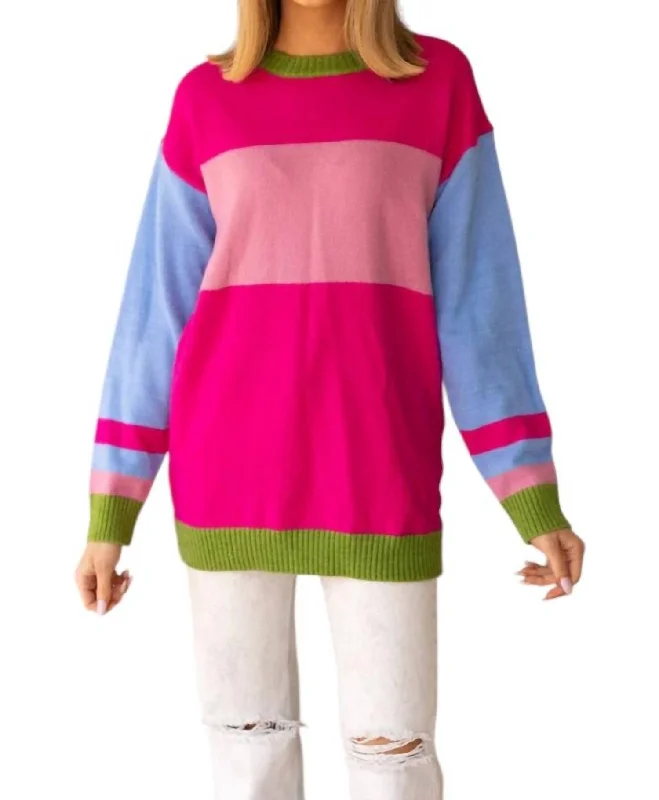 Stylish Outerwear Clothes For Women Chic Outfits Bold Stripe Oversized Sweater In Pink Multi