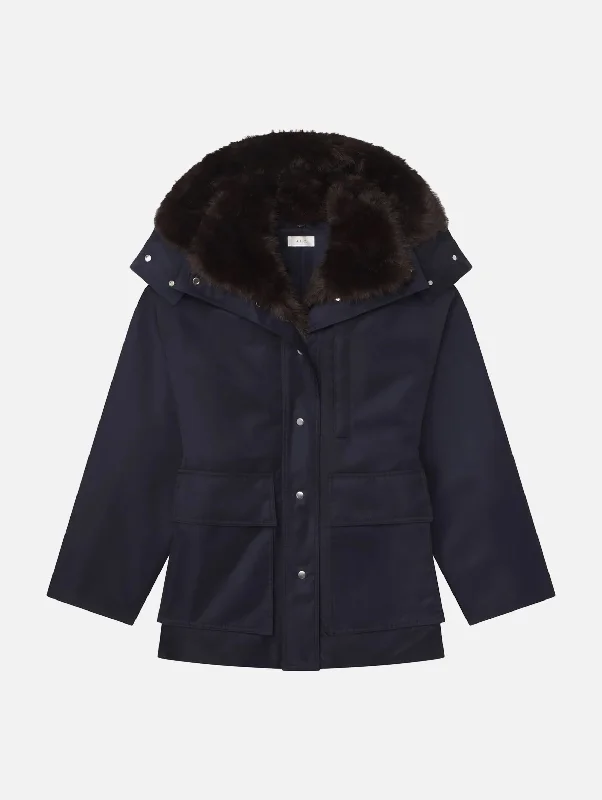 Women's Seasonal Clothes Unbeatable Prices Nolan Faux Fur Trim Coat in Navy Romeo