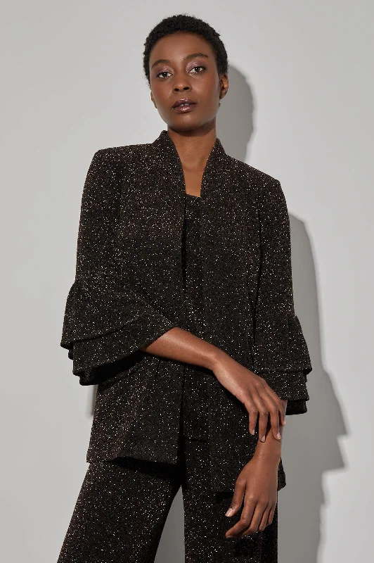 Women's Casual Wear Outfit Chic & Cozy Apparel Stretch Shimmer Double Flounce Sleeve Jacket Women's Casual Wear Outfit Chic & Cozy Apparel Stretch Shimmer Double Flounce Sleeve Jacket