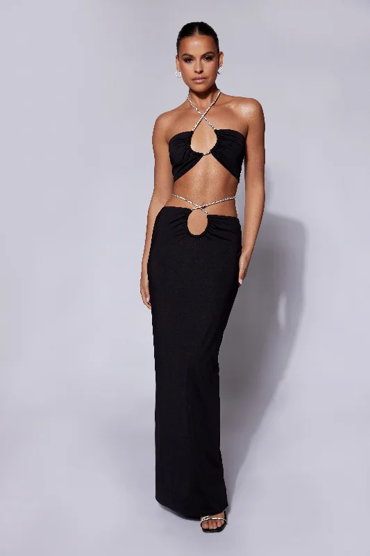 Women's Work Outfit Exclusive Discounts Ruby Diamante Rope Ruched Maxi Skirt - Black Women's Work Outfit Exclusive Discounts Ruby Diamante Rope Ruched Maxi Skirt - Black