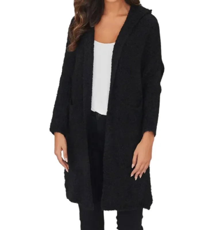 Women's Transitional Clothes Vibrant Femme Fashion Boucle Knit Cardigan In Black