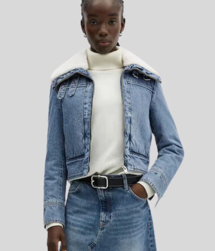 Women's Formal Event Clothing Top Brand Discounts Shearling Denim Jacket