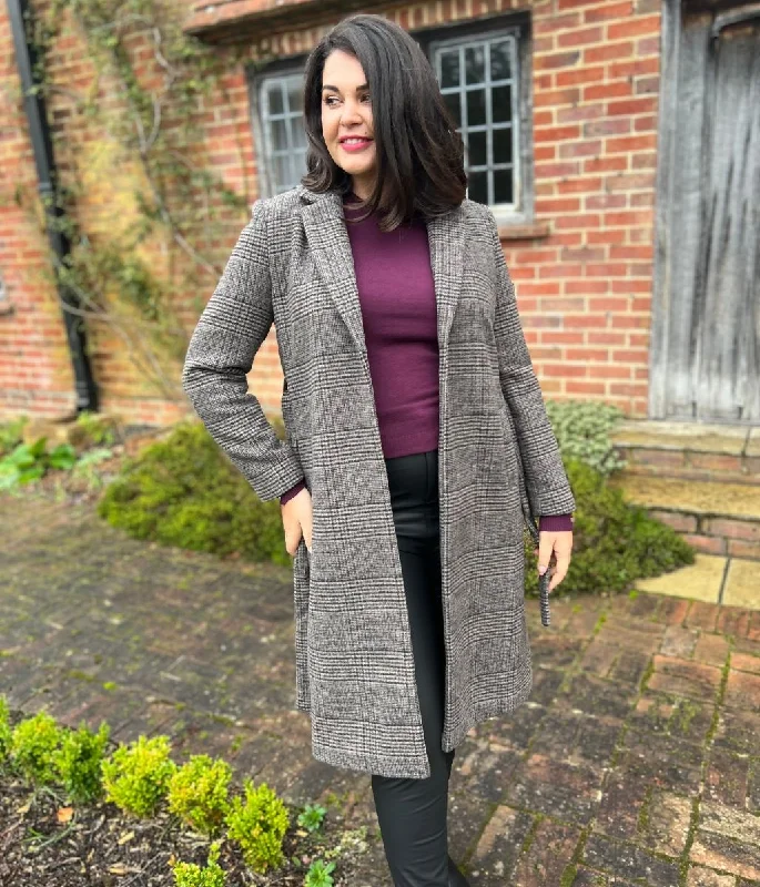 Women's Athletic Apparel Disco - Inspired Retro Dance Look Checked Wool Blend Belted Coat Women's Athletic Apparel Disco - Inspired Retro Dance Look Checked Wool Blend Belted Coat
