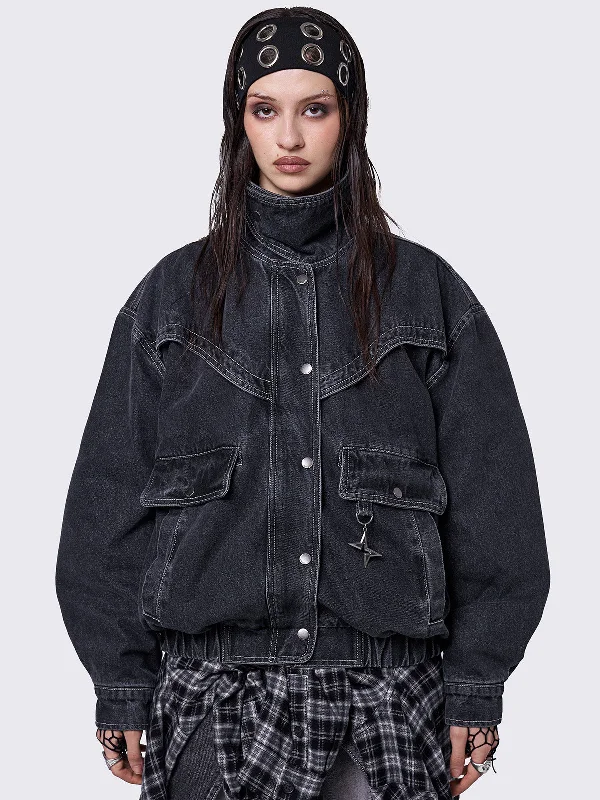 Modern Women's Clothes Limited Time Offer Joy Black Denim Bomber Jacket