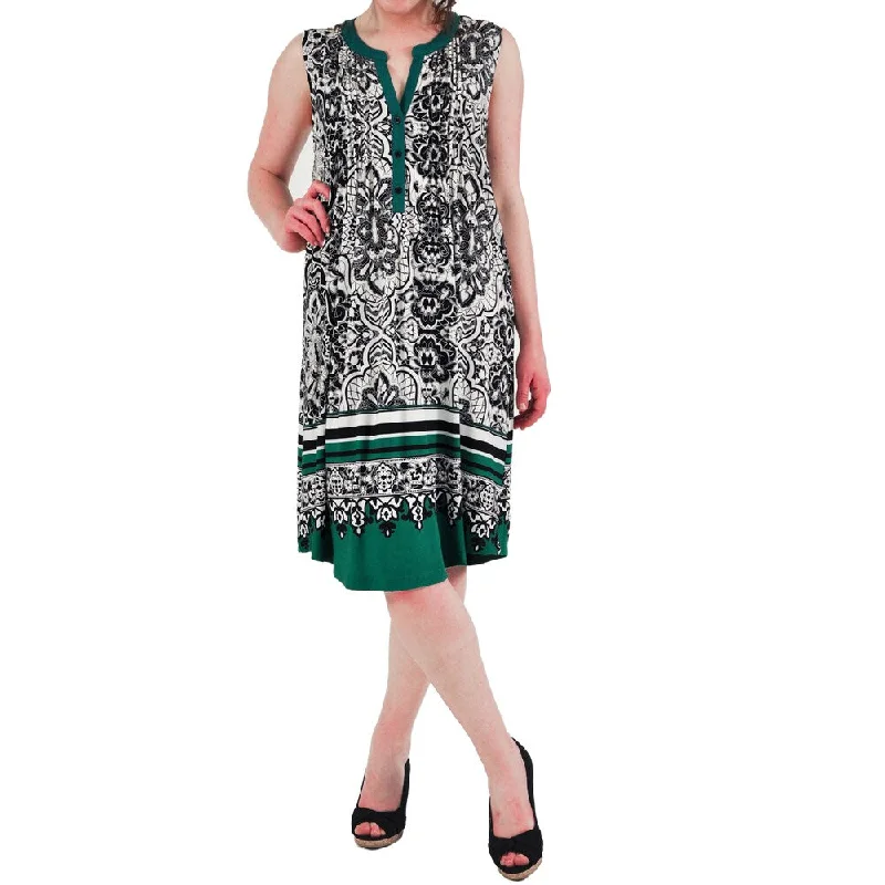 Sustainable Women's Clothes Best Seller La Cera Women's Sleeveless Print Dress with Solid Contrast Trim