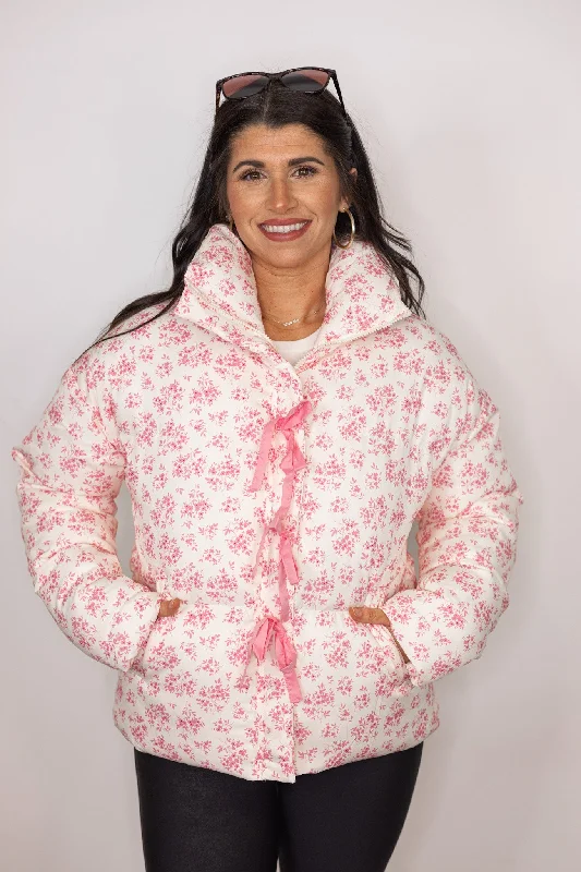Women's Work Apparel Big Savings On Minimalist Office Styles Dainty Pink Floral Puffer Jacket Women's Work Apparel Big Savings On Minimalist Office Styles Dainty Pink Floral Puffer Jacket