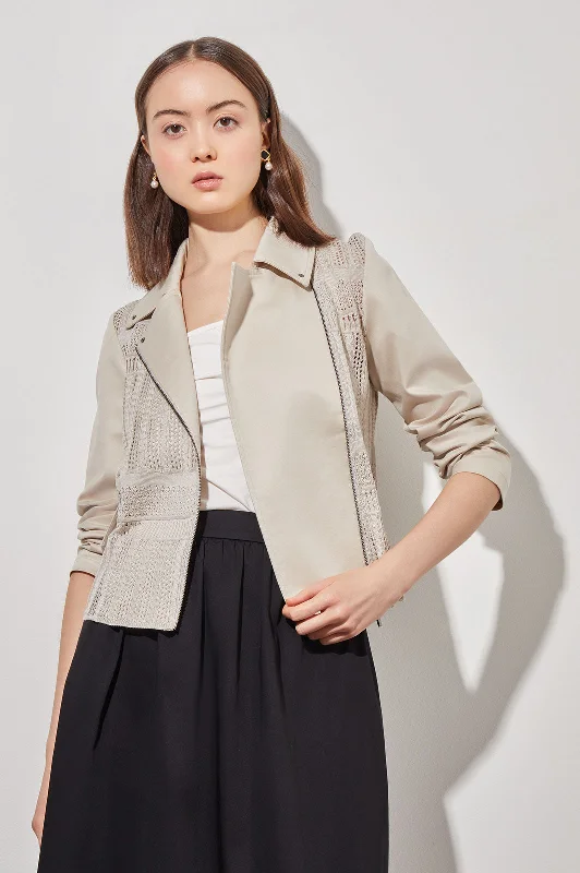 Women's Weekend Outfit Comfortable Clothes Tailored Moto Jacket - Zip-Front Mixed-Media Women's Weekend Outfit Comfortable Clothes Tailored Moto Jacket - Zip-Front Mixed-Media
