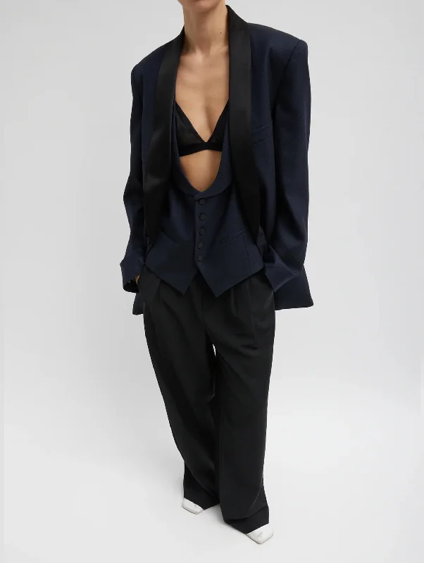 Women's Office Outfit Absurdly Cheap Sale Birdseye Tuxedo Jacket in Navy Multi