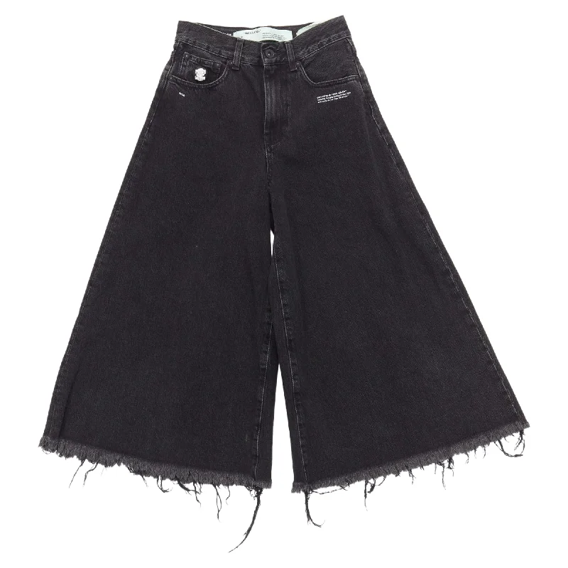 Women's Clothes And Apparel Inspired By You, Designed For You Off White C/O Virgil Abloh Denim Logo Pin Frayed Hem Wide Culotte Jeans