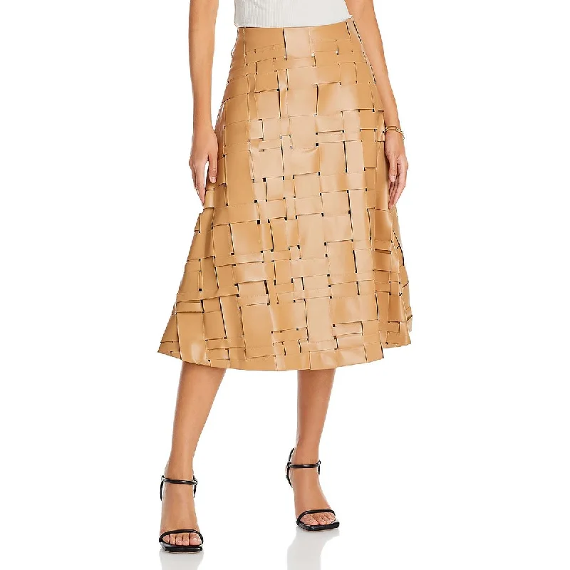 Women's Effortless Casual Outfit Everyday Basics Womens Faux Leather Woven Midi Skirt Women's Effortless Casual Outfit Everyday Basics Womens Faux Leather Woven Midi Skirt