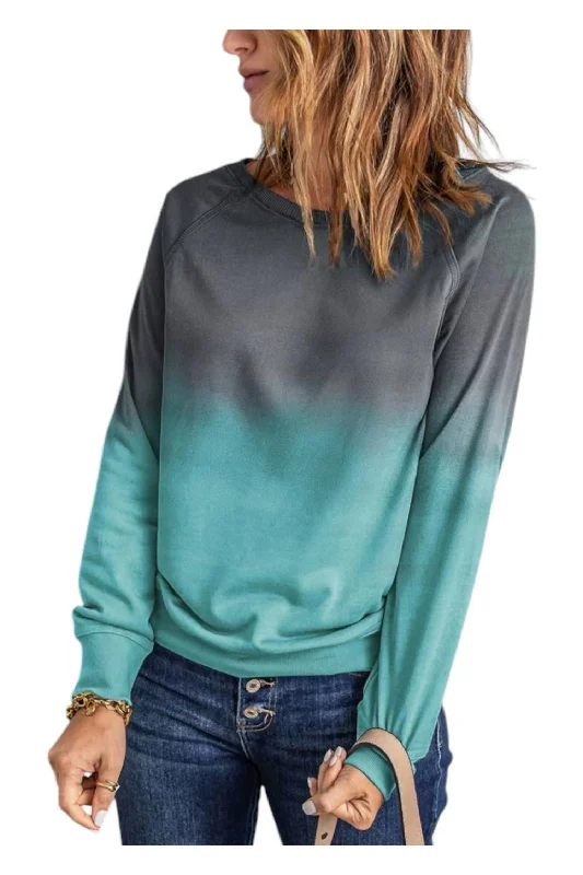 Classic Clothes For Women Women's Urban Fashion Pullover Sweatshirt In Teal Ombre