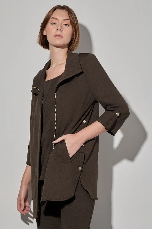 Women's Romantic Outfit Premium Style Stretch Deco Crepe Snap Detail Zip Jacket