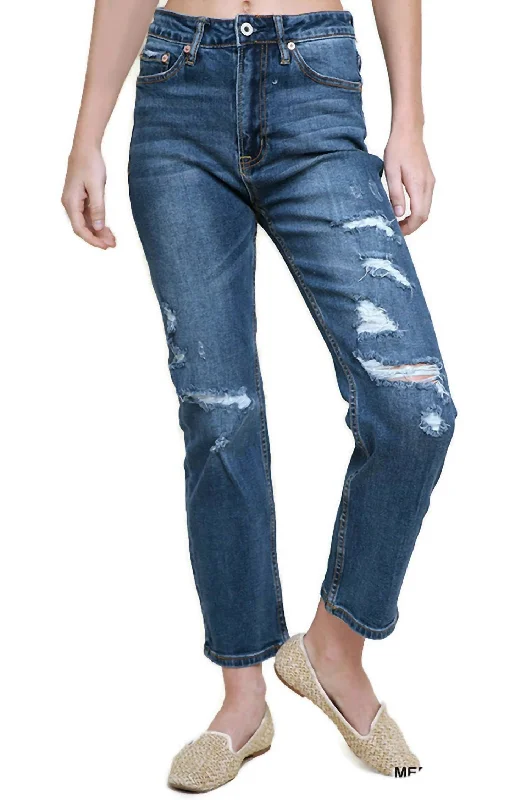 Women's Transitional Attire First Order Discount Distressed High Waist Straight Leg Jean In Medium Wash