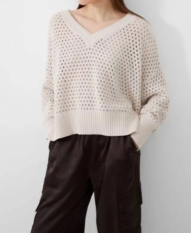 Women's Holiday Clothes Trend Alert Nini Crochet V Neck Jumper In Oatmeal