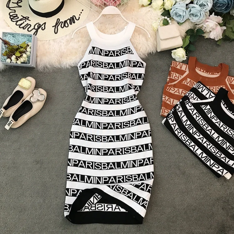 Women's Comfy Attire For Lounging Effortless Comfort Hanging neck sleeveless knitted buttock dress  2826