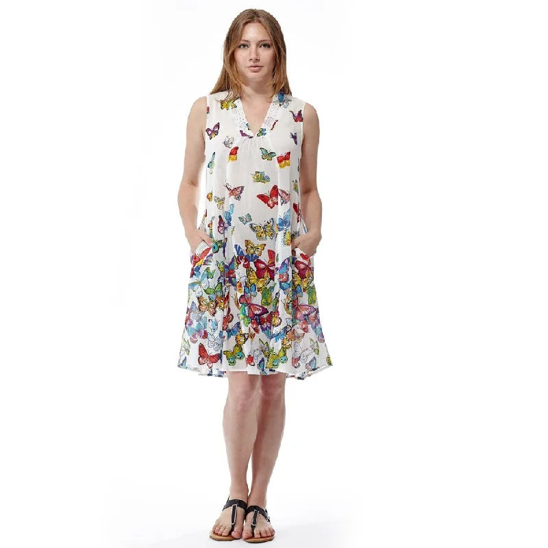Plus-Size Women's Clothing Top Brand Discounts La Cera Women's Sleeveless White Printed Dress