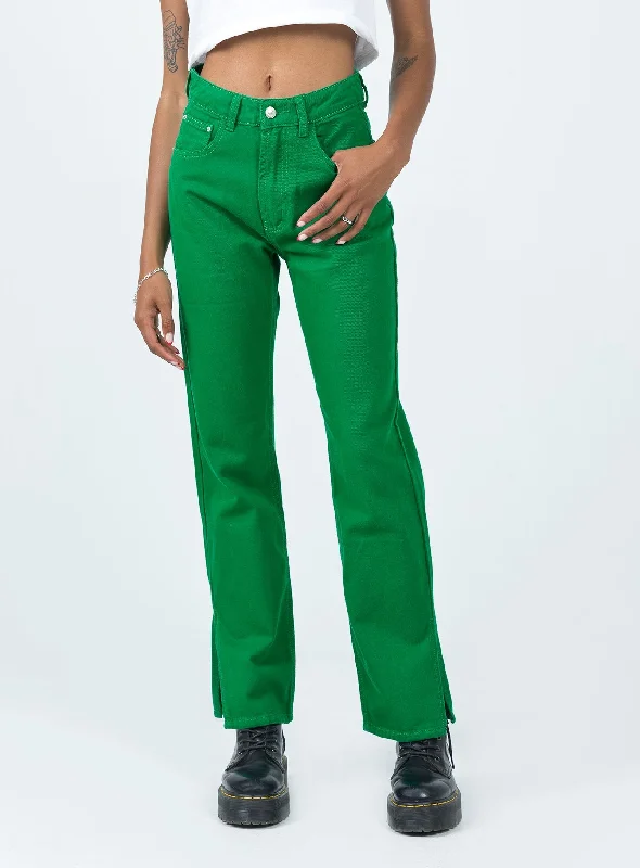 Women's Contemporary Apparel Fashion Forward Barnie Split Hem Jeans Green