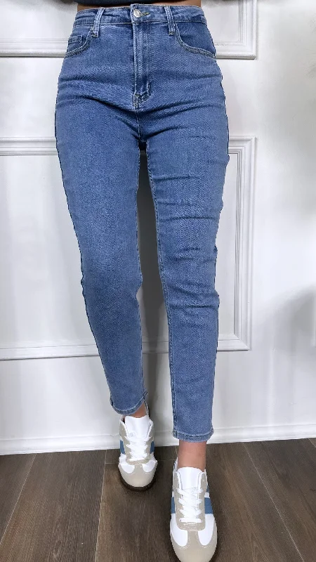 Charming Women's Holiday Apparel Vintage Inspired Fashion Sale Allison Blue Mom Fit Jeans Charming Women's Holiday Apparel Vintage Inspired Fashion Sale Allison Blue Mom Fit Jeans