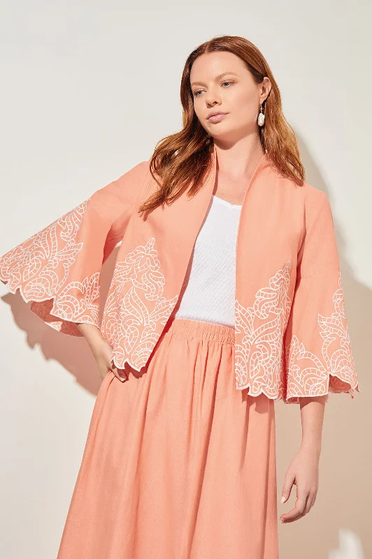 Women's Formal Event Outfit Fashion Sale Open Front Jacket - Embroidered Woven