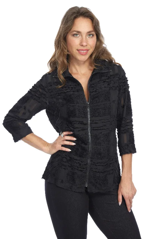 Women's Elegant Outfit Special Offers Elegant Black Semi Sheer Zipper Jacket | VICTORIA LIOR Women's Elegant Outfit Special Offers Elegant Black Semi Sheer Zipper Jacket | VICTORIA LIOR