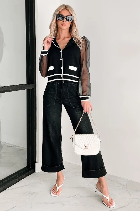 Comfortable Women's Clothing Trendy Pulse Graham Vervet High Rise Cuffed Wide Leg Jeans (Black) Comfortable Women's Clothing Trendy Pulse Graham Vervet High Rise Cuffed Wide Leg Jeans (Black)