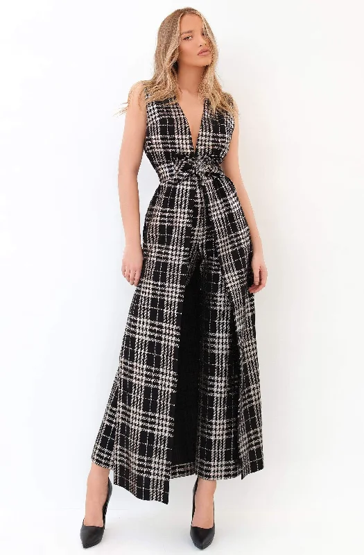 Stylish Clothes For Women Seasonal Fashion Tarik Ediz - 93803 Sleeveless Overskirt Plaid Jumpsuit