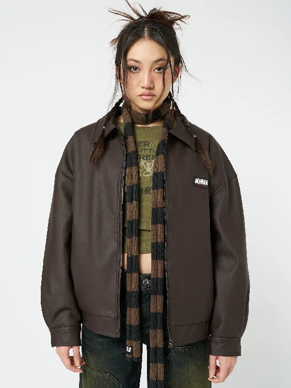 Fashionable Women's Clothes Spring Fashion Nora Vegan Leather Bomber Jacket in Brown