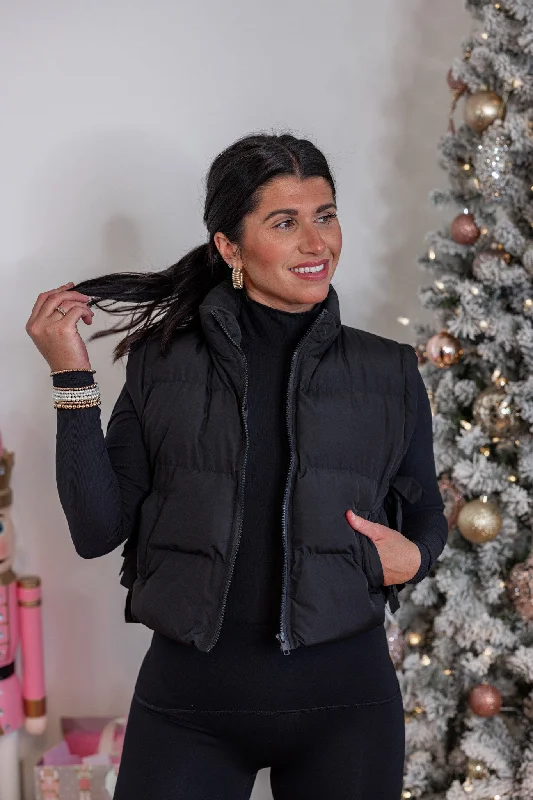 Women's Workout Clothing Hurry Before It's Gone Trendsetter Black Bow Puffer Vest