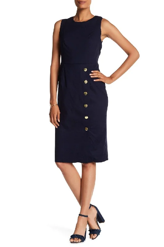 Women's Vintage Clothes Fashionista Favorites Nina Leonard - Sleeveless Buttoned Knee Length Dress L5695ASC