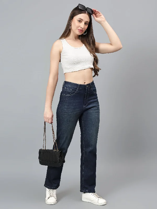 Women's Vintage Garments Stylish Savings Women's Solid Blue Stretchable Jeans