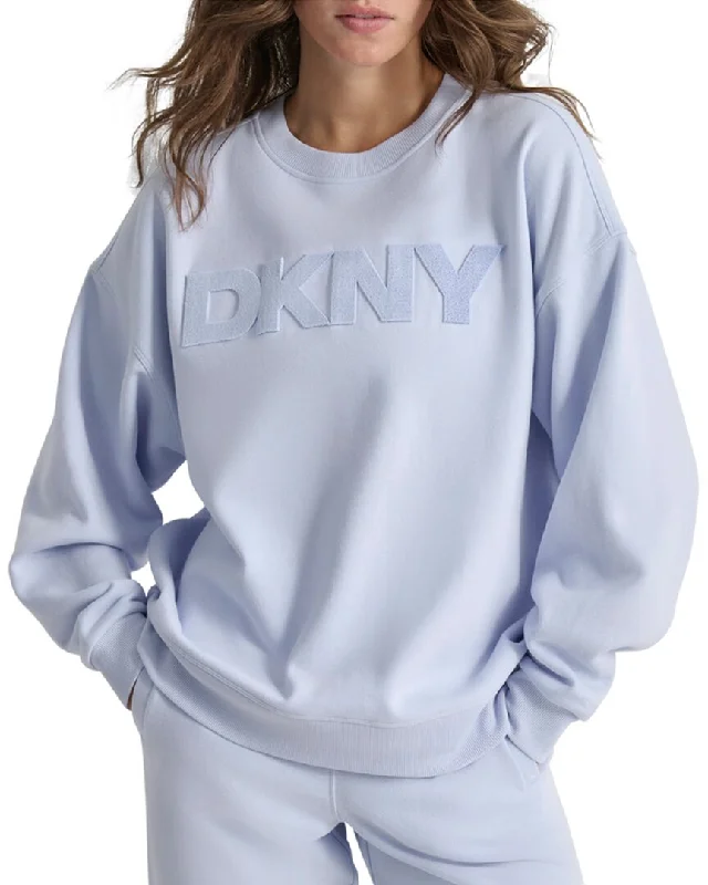 Women's Everyday Apparel Top Brand Discounts DKNY Velvet Embroidery Logo Long Line Pullover Women's Everyday Apparel Top Brand Discounts DKNY Velvet Embroidery Logo Long Line Pullover