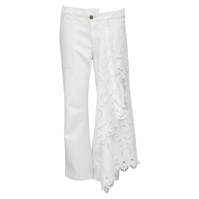 Affordable Women's Apparel Budget Saver Monse denim cotton embroidery anglais draped trim straight leg Jeans Affordable Women's Apparel Budget Saver Monse denim cotton embroidery anglais draped trim straight leg Jeans