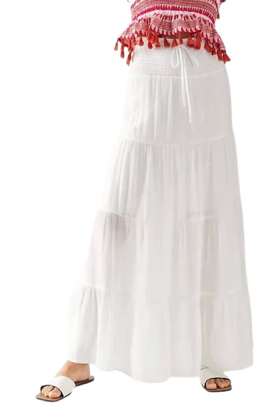 Women's Party Outfit Unbeatable Prices Smocked Tiered Double Layer Long Skirt In White Women's Party Outfit Unbeatable Prices Smocked Tiered Double Layer Long Skirt In White