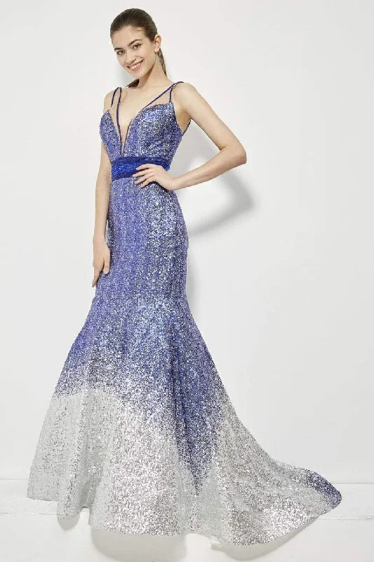 Women's Trendy Garments Fashion Forward Femme Angela & Alison - Sleeveless Plunging Neck Ombre Gown 81008SC