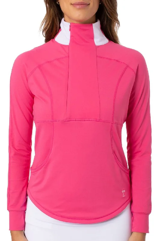 Affordable Women's Clothes Wardrobe Essentials Hot Pink Contrast Quarter Zip Pullover Affordable Women's Clothes Wardrobe Essentials Hot Pink Contrast Quarter Zip Pullover